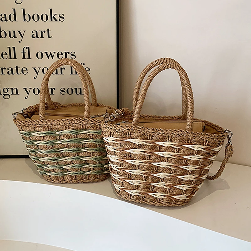 Bolso de paja tejido a mano para mujer, bandolera Retro de alta calidad, informal, Bohemia, para playa, novedad
