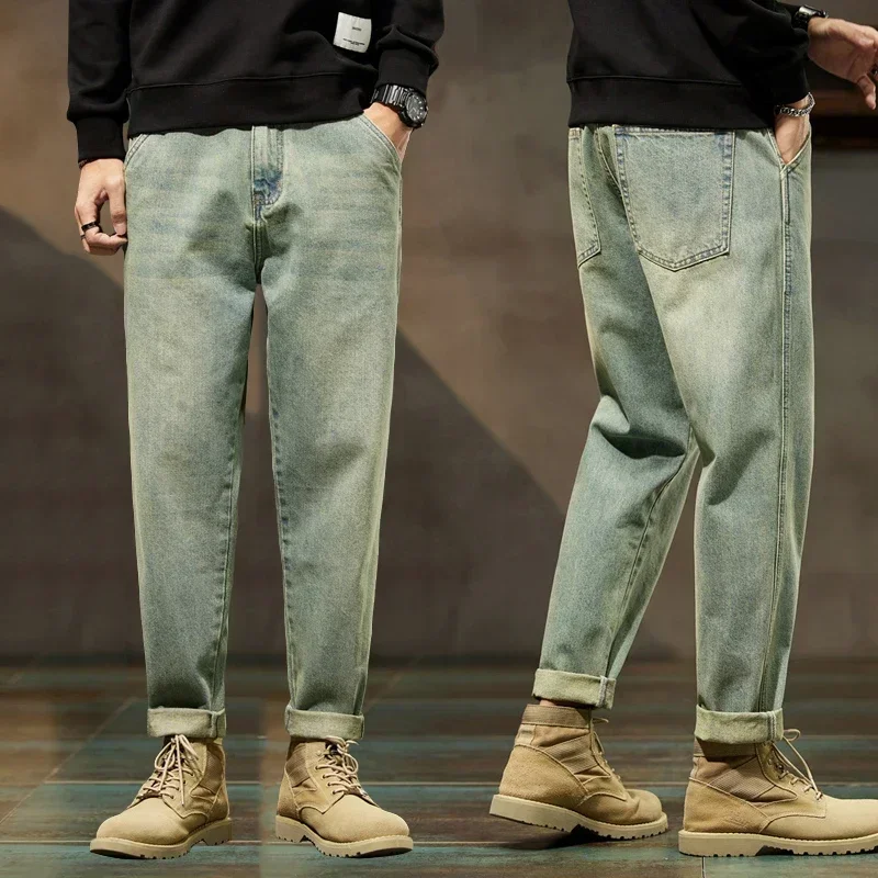 2025 Otoño e Invierno nuevos pantalones Harem sueltos y versátiles Retro Simple moda Color sólido cómodos pantalones vaqueros versátiles para hombres