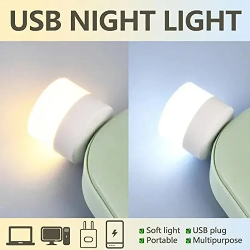1-20PCS Mini USB LED Plug Lamp Portable Eye Protection Book Reading Light Small Round Car Bulb Computer Mobile Power Lamps