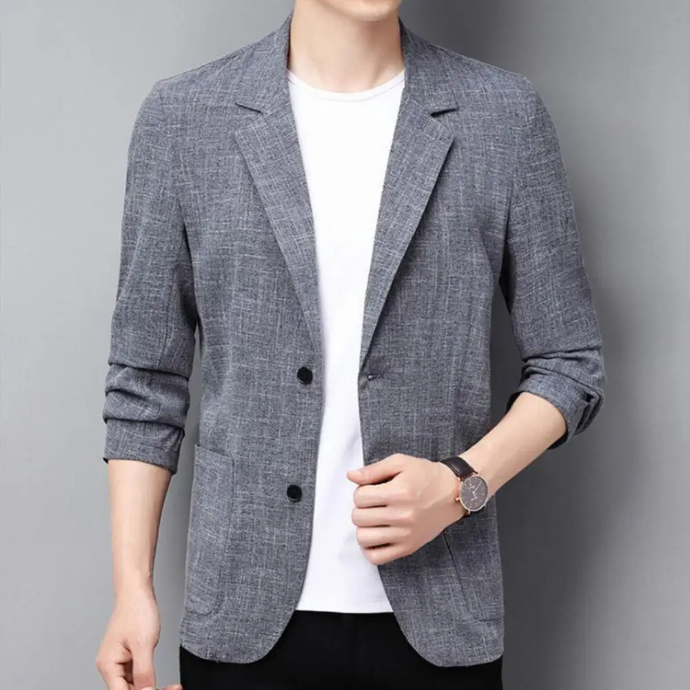 Letni męski cienki płaszcz męski garnitur jesienny lniany jednokolorowy garnitur casual koreański slim fit formalny garnitur biznesowy marynarka