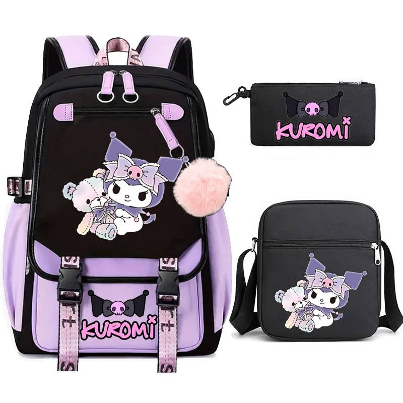 Kuromi Multi-pocket School bag Men Women Universal Nylon Large-capacity Leisure Simple Backpacks Insert Buckle Computer Mochilas