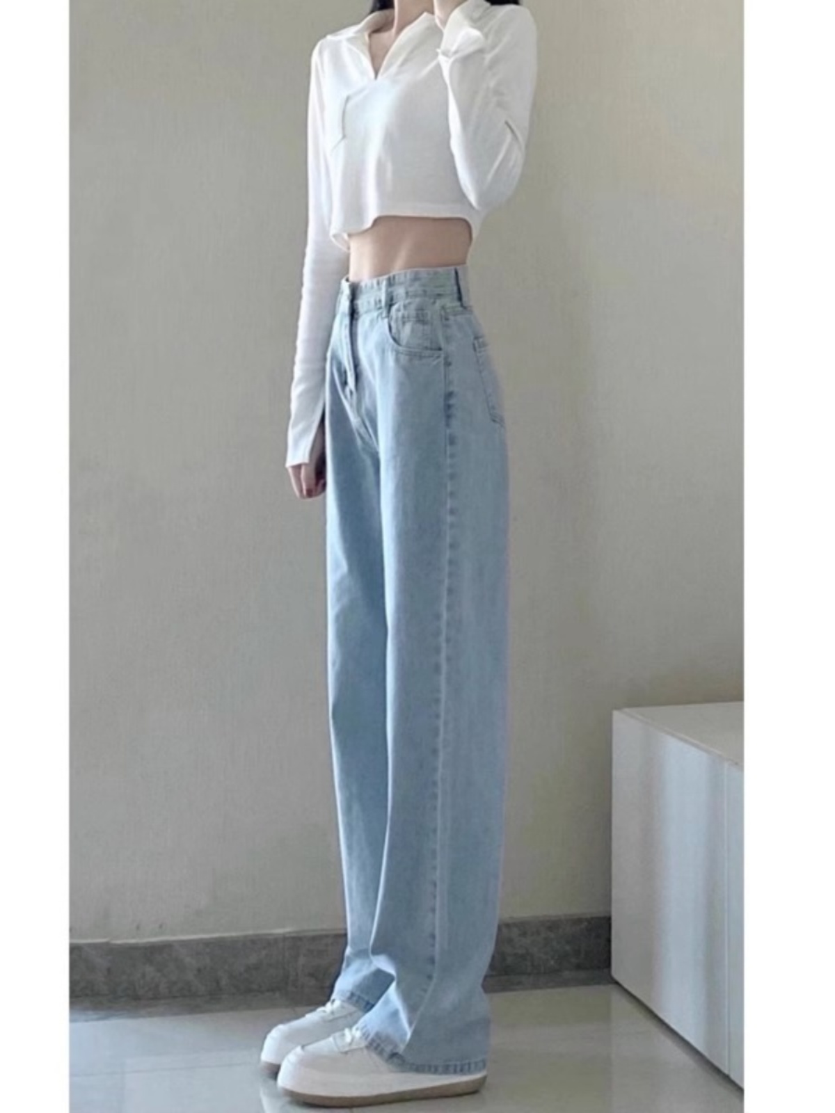 Light Wash Loose Straight Leg Jeans Women's plus Size High Waist Slimming Wide Leg Pear Shaped Body Pants Autumn Season
