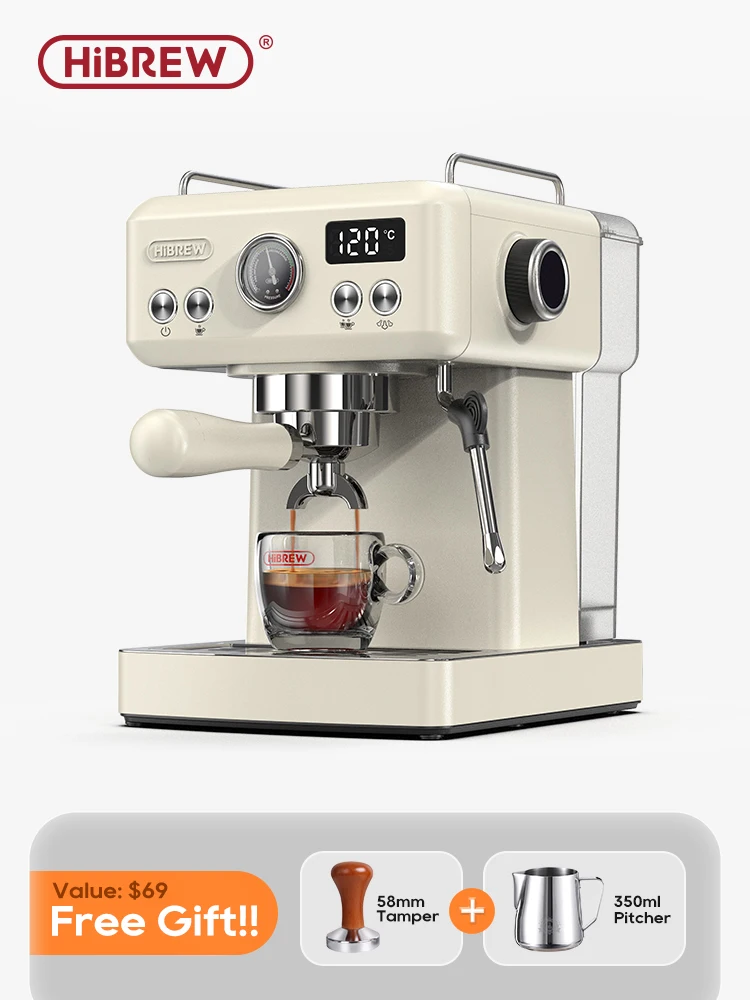 HiBREW-cafetera Espresso semiautomática de 20bar, máquina de café con filtro portátil de 58mm, temperatura ajustable, capuchino, caja de Metal