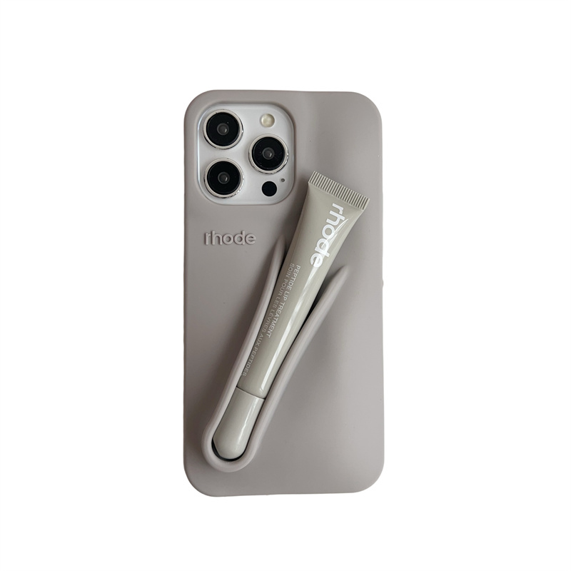 Para iPhone 16 12 13 14 15 11 Pro Max Plus moda Rhode funda de teléfono gris tostado Espresso cinta brillo de labios soporte cubierta de silicona