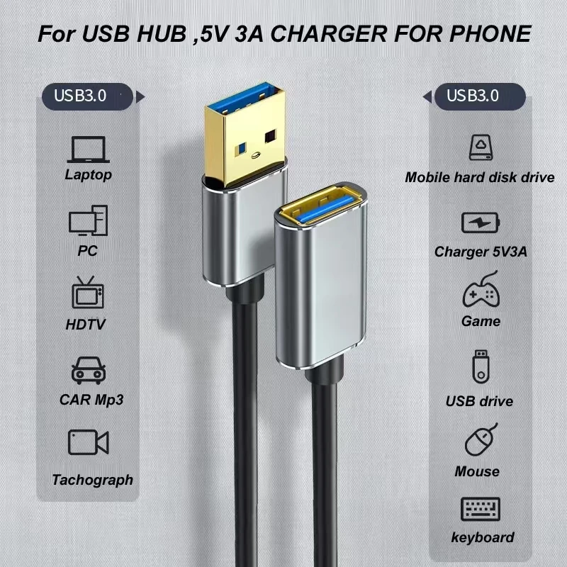 Câble d'extension Usb mâle et femelle, câble de chargement Mobile Usb 3.0 adapté aux ordinateurs portables intelligents, téléviseurs, Ps4, et câbles d'extension Usb