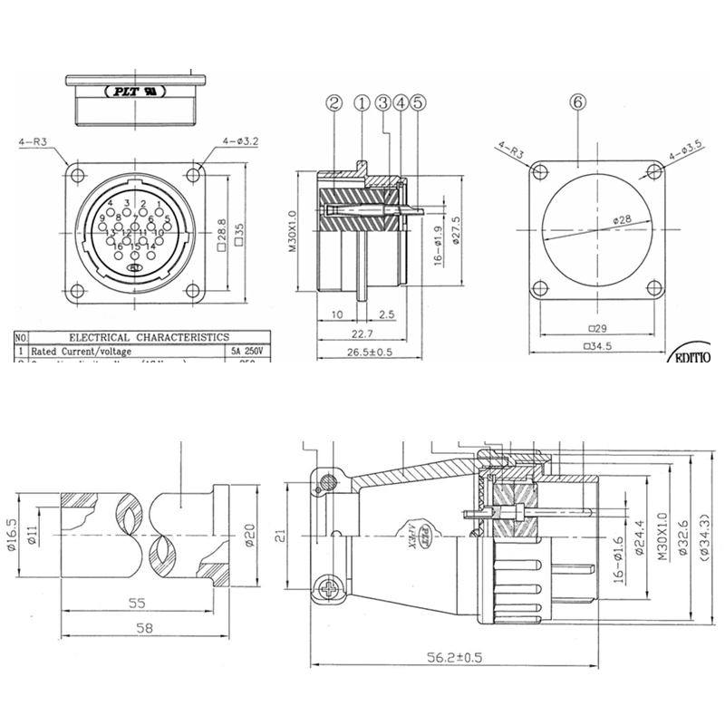 PLS-2826-RF-R PLS-2826-PM X-R APEX 26pin Male Plug Female Socket φ28 Circular Aviation Wire Connector Made in TAIWAN RoHS UL TUV