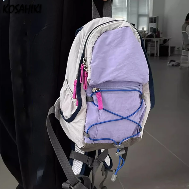 Patchwork Contrast Color Fashion Backpacks Trendy All Match Travel Casual Backpack 2025 New Women Sweet Y2k Aesthetic Schoolbags