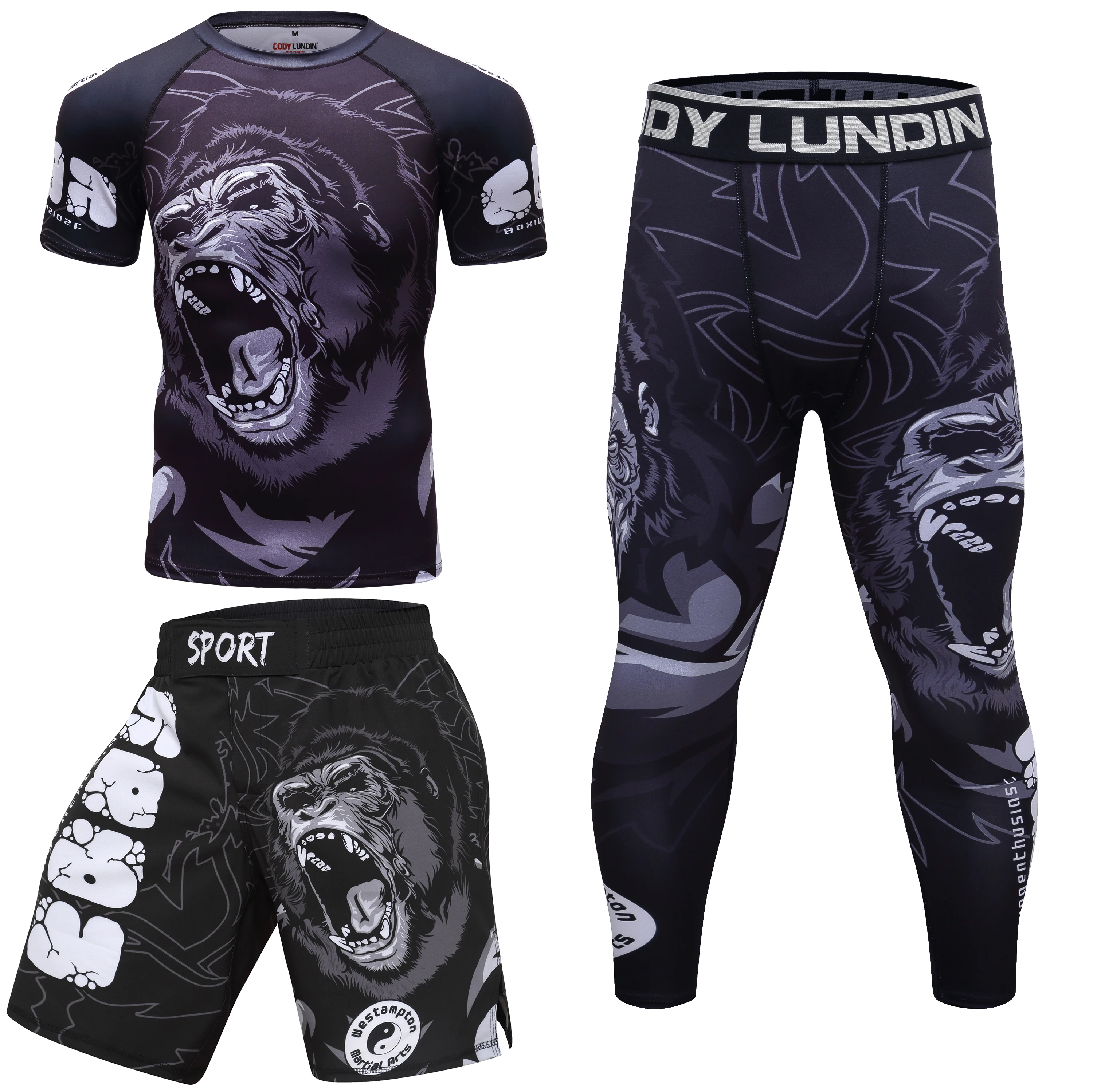 Codyผู้ชายกีฬาพิมพ์กอริลลาผู้ชายMMA Jiu Jitsu No Gi Rashguard Bjjต่อสู้สวมใส่กีฬาTracksuitมวยJersey