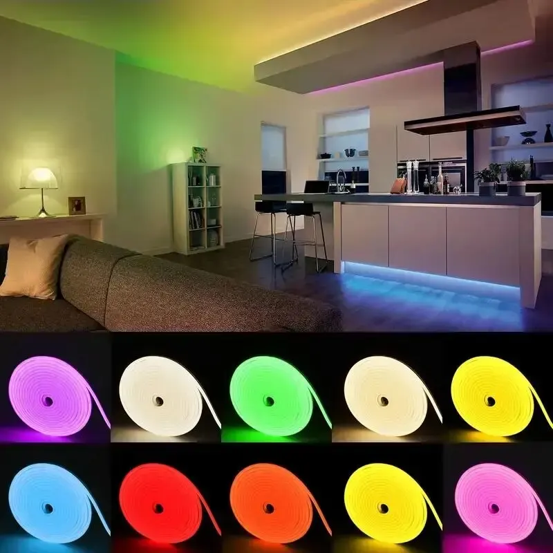 Tira de luces LED de neón de 5m, cuerda Ribbion Flexible de 12V, lámpara de neón de silicona impermeable, cinta de diodo DIY para exteriores, decoración del jardín del hogar