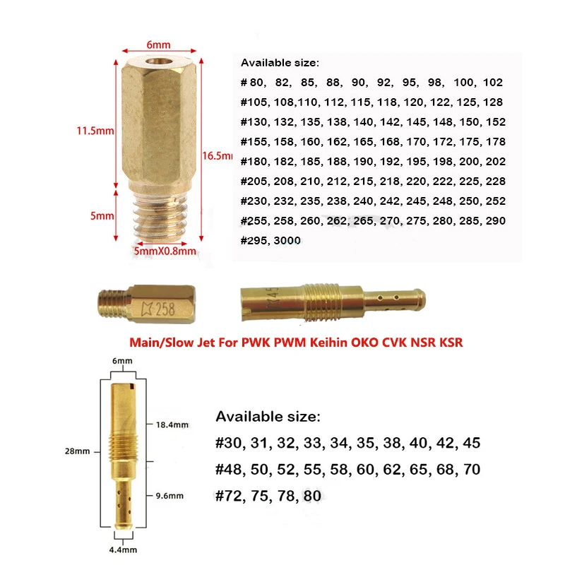10 Chiếc PWK PWM Phản Lực Xe Máy Bộ Chế Hòa Khí Chính Máy Bay Phản Lực Chậm Phi Công Máy Bay Phản Lực Cho Keihin OKO CVK NSR KSR Carb Bộ bật Lửa Đầu Vòi Carburador