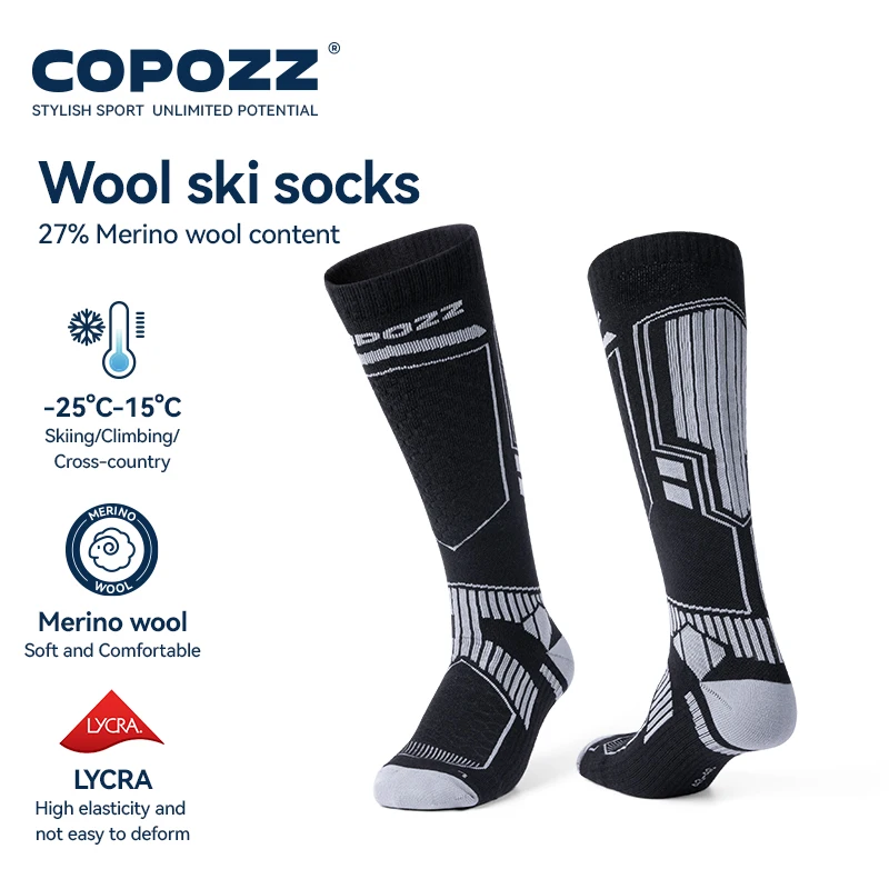 COPOZZ Winter-Skisocken aus Merinowolle für Herren und Damen, thermische kniehohe Skisocken, warme, verdickte Snowboard-Fußballsocken für Erwachsene und Damen