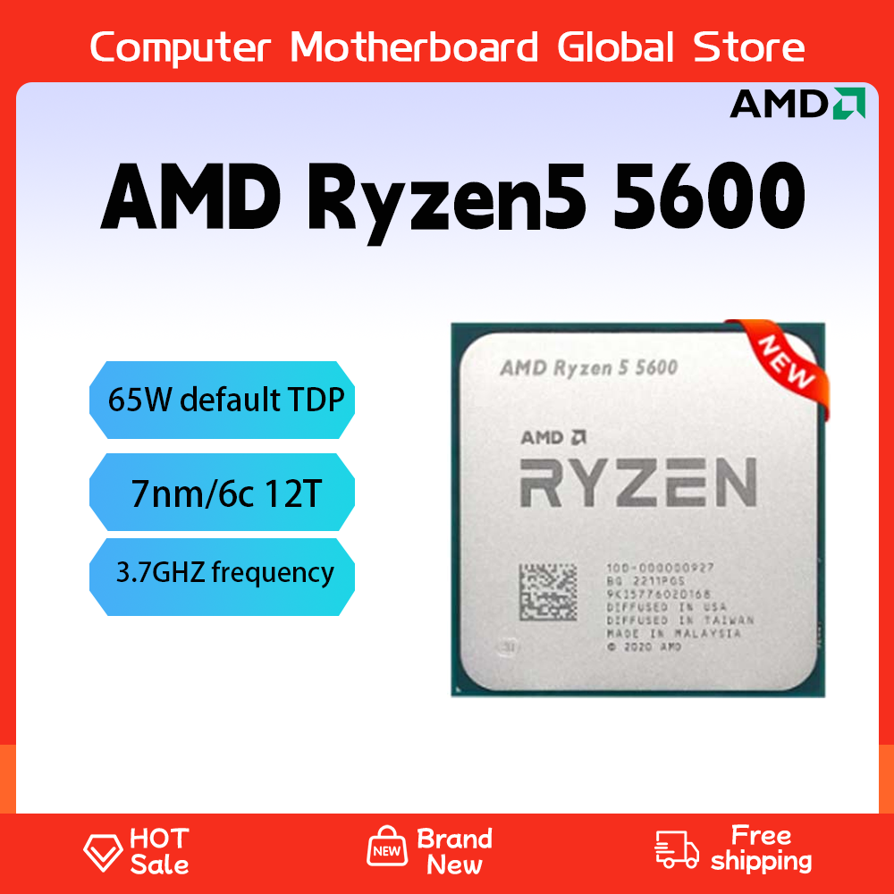 NEW AMD Ryzen 5 5600 R5 5600 3.5 GHz 6-Core 12-Thread CPU Processor 7NM L3=32M 100-000000927 Socket AM4 No Fan