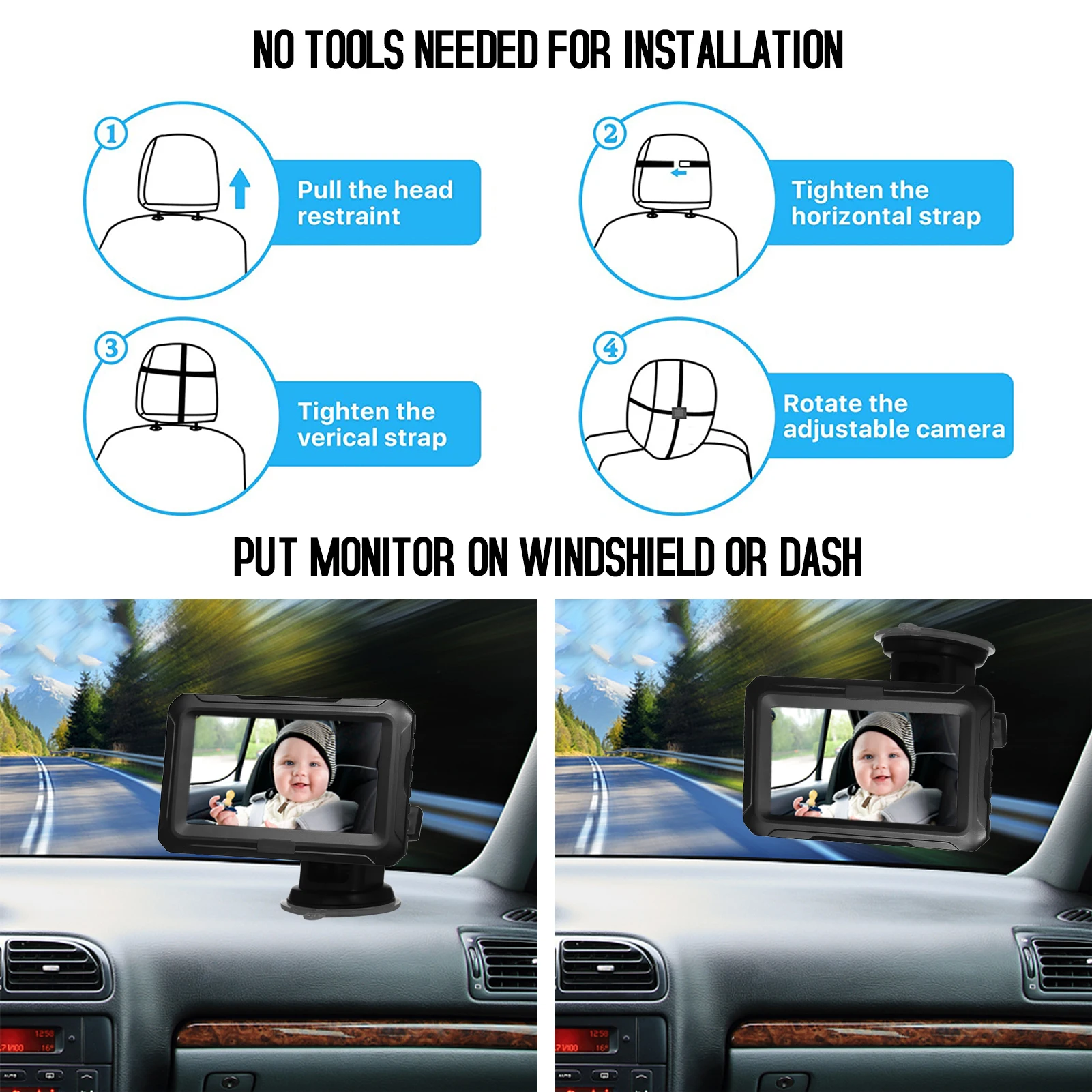 Baby Car Mirror, 1080P Baby Monitor with Camera Baby Car Mirror with 4.3'' IPS Screen Night Vision Function Adjustable Wide View