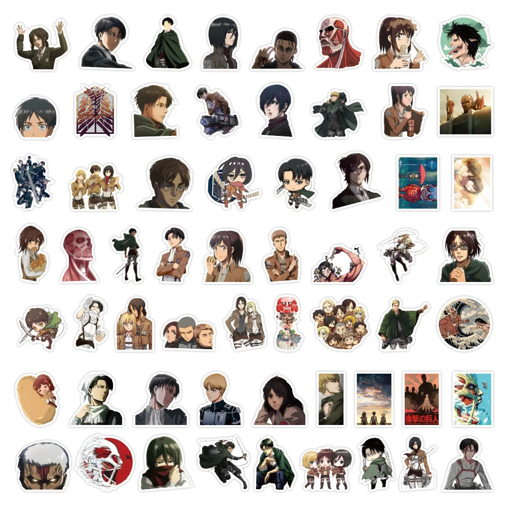 10/30/50 Uds pegatinas de dibujos animados Attack on Titan Anime Cool calcomanía impermeable Graffiti papelería portátil Notebook coche chico DIY pegatina
