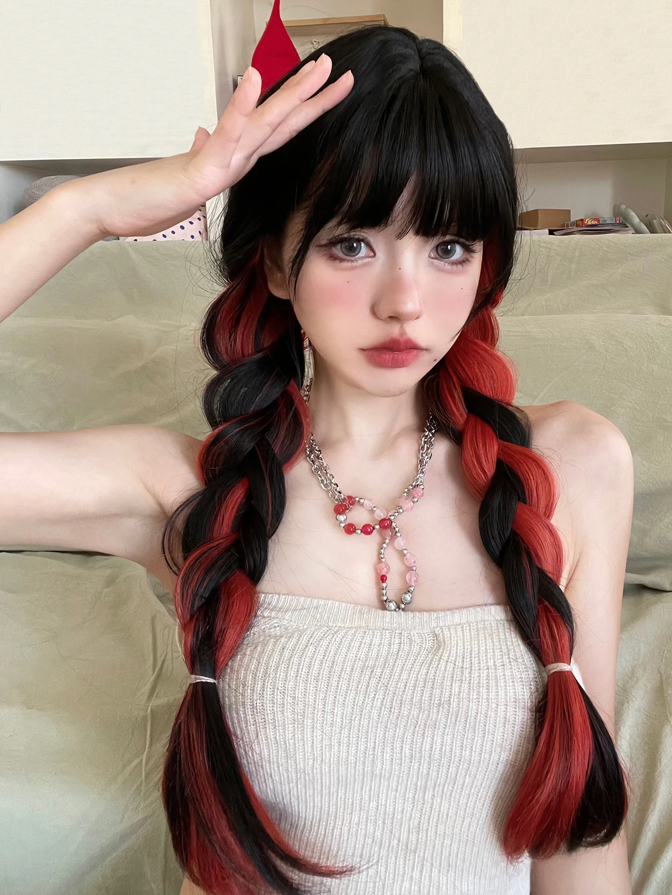 女性のための長くて滑らかなヘアウィッグ,人工毛,接着剤付き,日常使用,コスプレ,耐熱性,26インチ