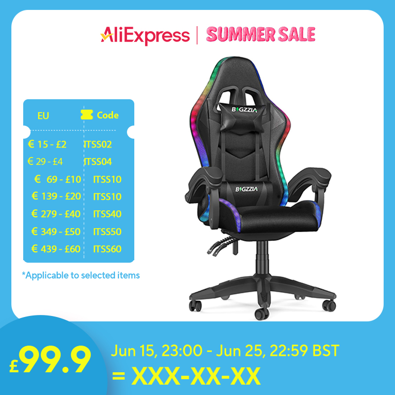RGB-Gaming-Stuhl, LED-Leuchten, ergonomischer Computerstuhl, verstellbarer PU-Leder-Video-Bürostuhl mit hoher Rückenlehne, verstellbare Lordosenstütze