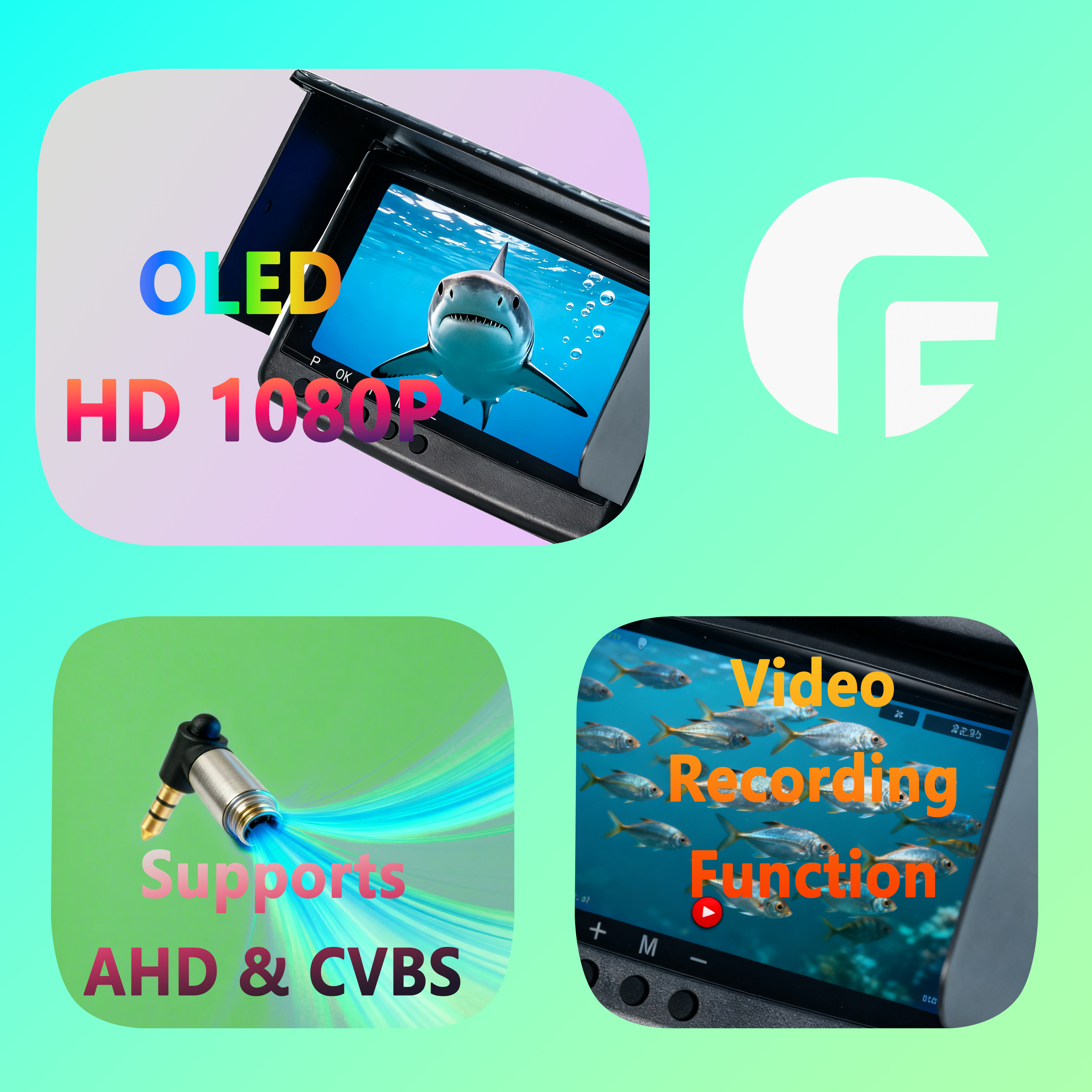 OLED Underwater Fishing Camera Display | 5-Inch 1080P HD Display, AHD/CVBS Dual Signals, Video Recording, 3.5mm Headphone Jack