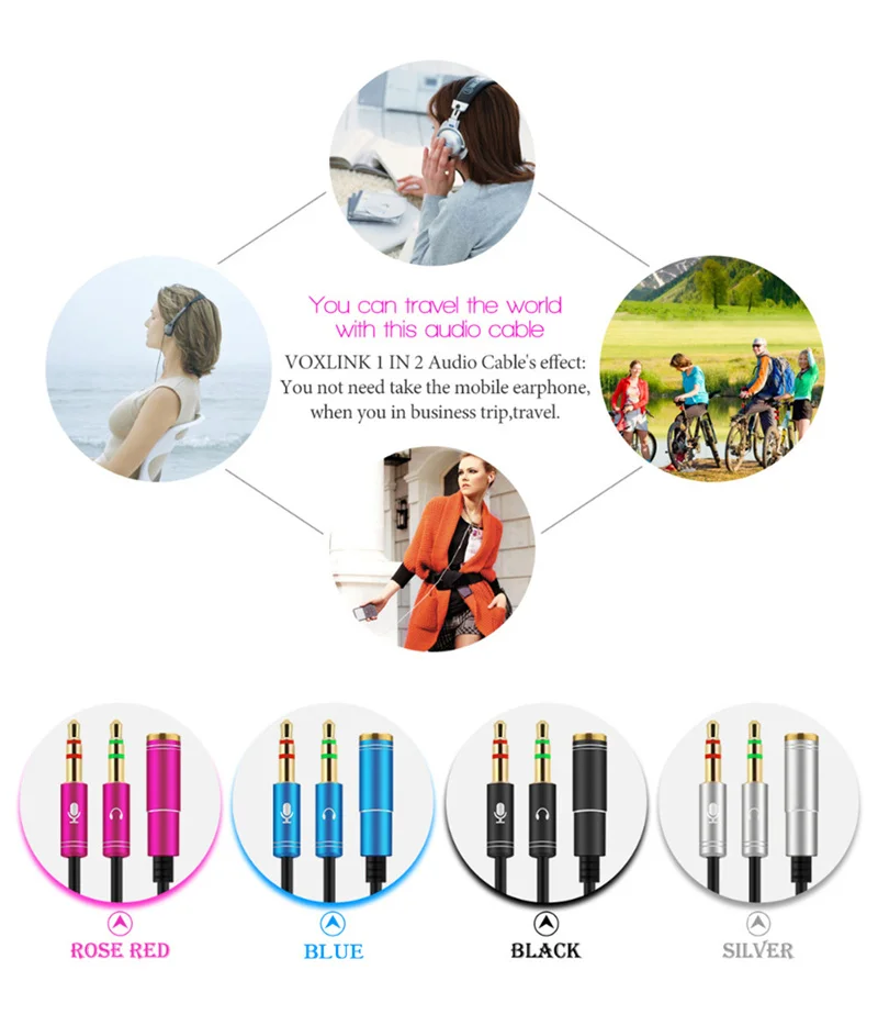 Micrófono de Audio estéreo para auriculares de 3,5mm, divisor Y, micrófono de Audio de 3,5mm a conector auxiliar de 4 polos para auriculares con enchufe de 4 pines y 3,5mm