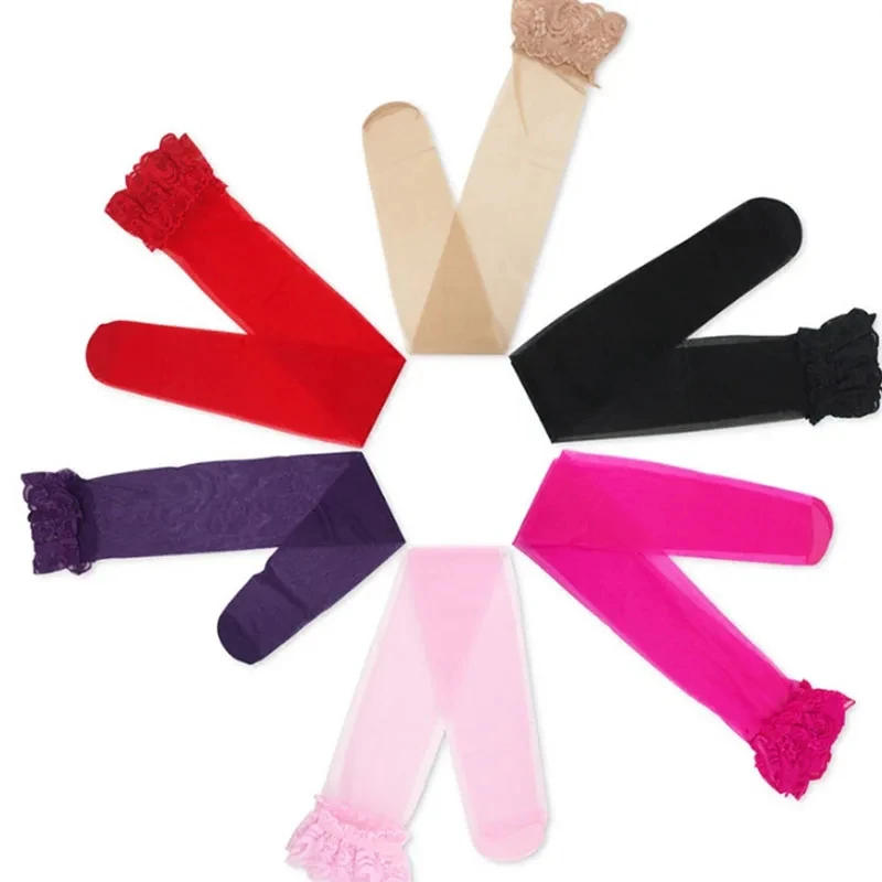 Meias femininas 9 cores coxa alta collants sexy floral rendas retalhos meias de seda transparente com meias de renda mulher