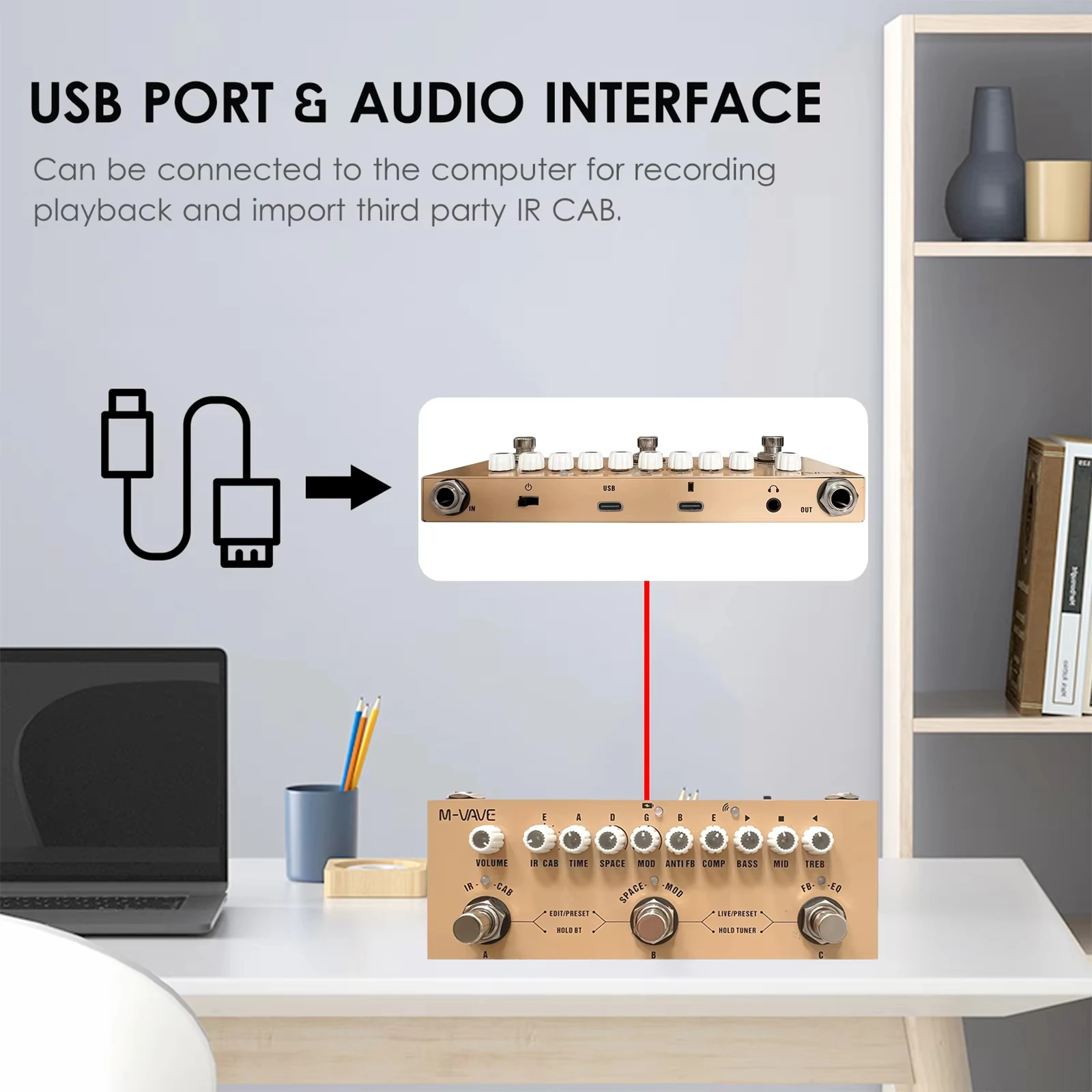 M-VAVE Cube Baby AC Pro Acoustic Guitar Processor | 9 AMP/IR Sims w/ Dly/Chs/Rvb FX | USB Audio Interface & Type-C Recharge