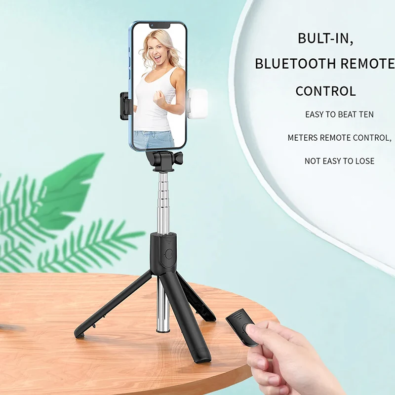 Tragbares All-in-One-Stativ für iPhone, Selfie-Stick mit Fülllicht, ausziehbarer Telefonständer für Tiktok Live BT-Fernbedienung