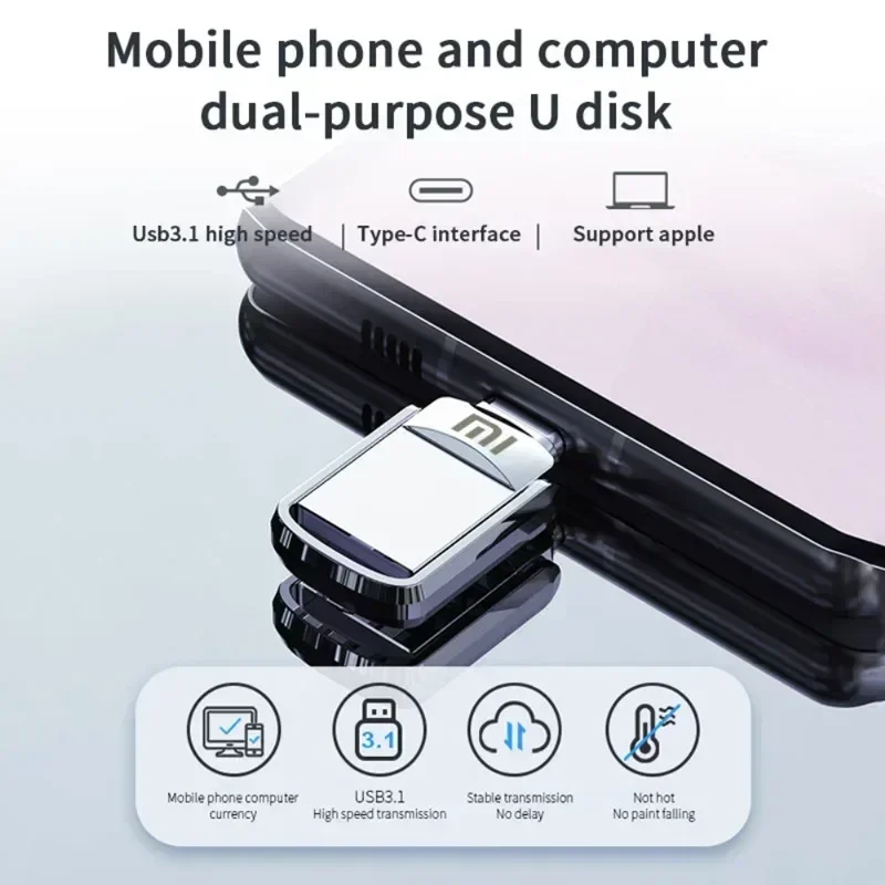 XIAOMI 2TB แฟลชไดรฟ์โลหะ 2 IN 1 OTG 1TB 512GB USB แฟลชไดรฟ์ 256GB 2TB USB 3.0 ไดรฟ์ปากกา Memory Stick ประเภท C สําหรับโทรศัพท์มือถือ PC