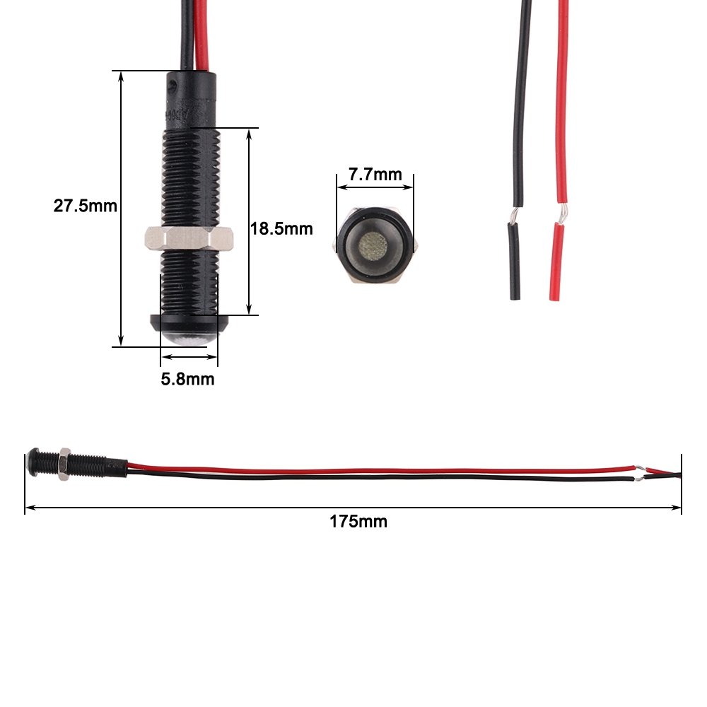 1pc 6mm Oxidized Black Plastic Indicator Light Mini Warning LED Pilot Signal Lamp 6V12V 24V 220V with Wire Red Yellow Blue Green