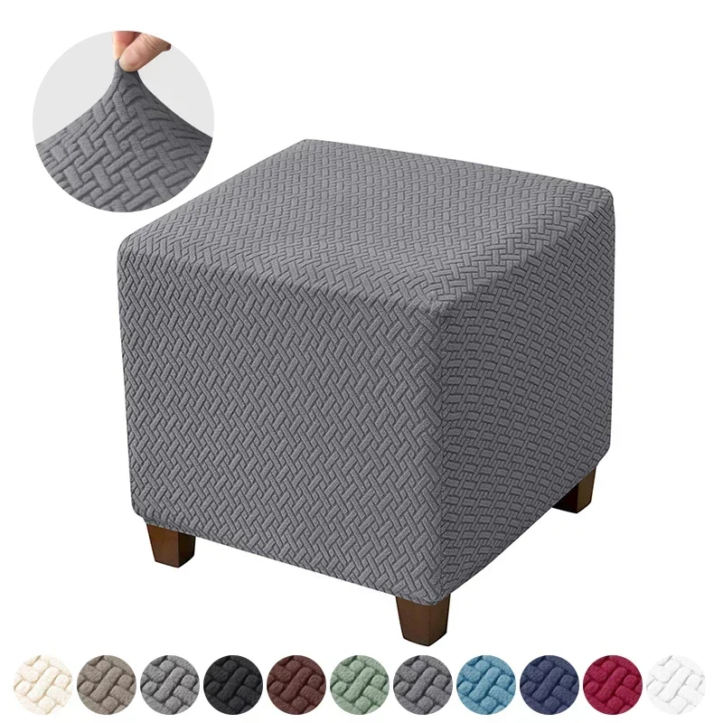 1 funda de taburete otomana elástica de Jacquard, fundas de taburete cuadradas elásticas, fundas de reposapiés duraderas todo incluido para sala de estar
