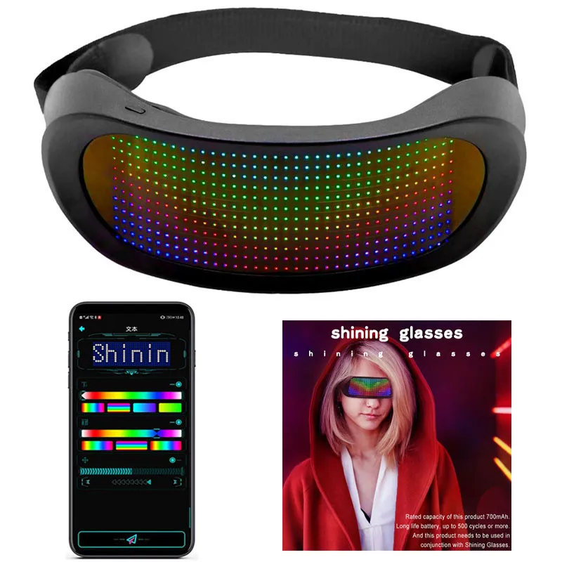 Multilingue LED Luminous Party Glasses, USB Charge, Piscando, Idiomas personalizados, Óculos, Feriado de Natal, Concert Sunglasses