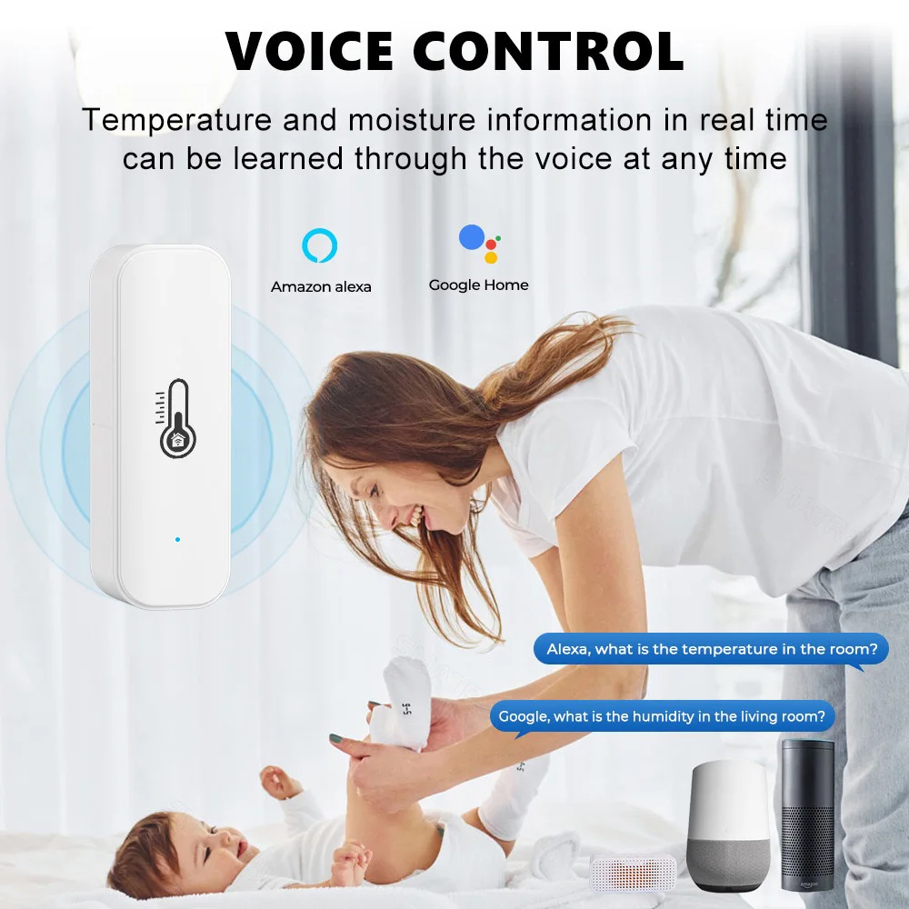 Датчик температуры и влажности Tuya Wi-Fi для Alexa Google Home, мониторинг приложений, голосовой команды