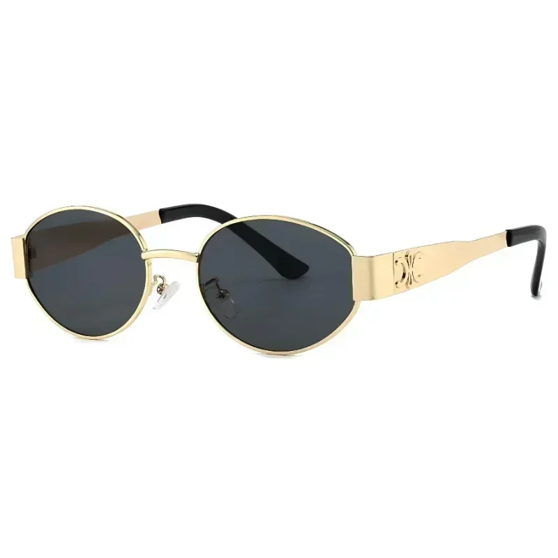 Gafas de sol de marca de Metal de lujo para hombres y mujeres, gafas de sol de moda de diseñador Unisex, gafas ovaladas Unisex con estilo, gafas UV400