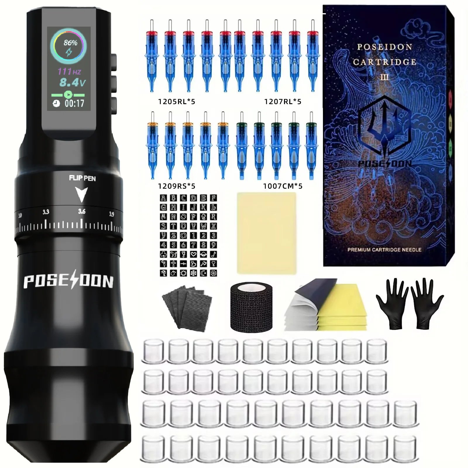 Kit de tatouage POSEIDON Kit de stylo de tatouage de haute qualité pour Machine à tatouer de maquillage Permanent nouveau Kit de pistolet de tatouage d'alimentation de tatouage Cool