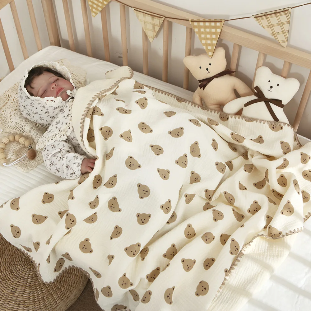 침대용 아기 담요 4 레이어 코튼 Swaddle 모슬린 담요 침구 린넨 아기 액세서리 신생아 목욕 타올 어머니 키즈