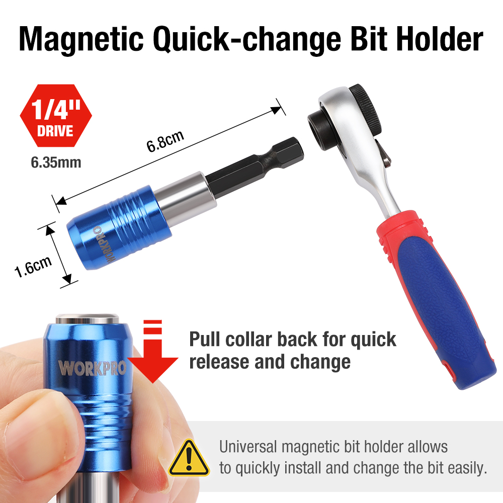 WORKPRO 1/4" Mini Ratchet Wrench and 41PCS Screwdriver Bits Set  Hex Torque Quick Release Ratchet Wrench Handle Repair Tool