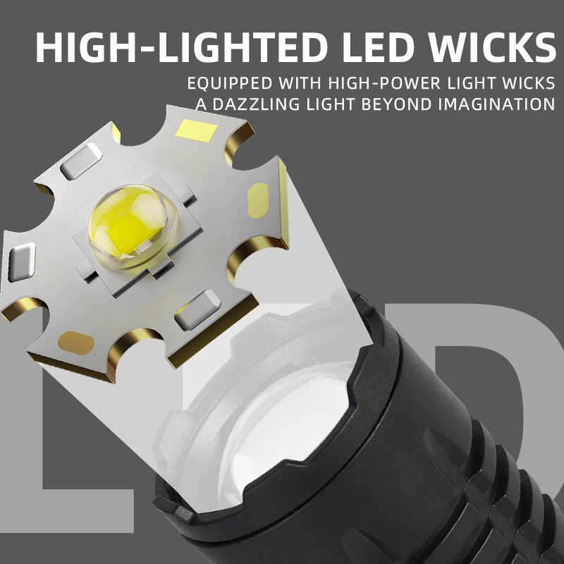 High Strong Power LED ไฟฉายยุทธวิธีสปอตไลท์ฉุกเฉิน Telescopic Zoom แบตเตอรี่ในตัว USB ชาร์จ Camping ไฟฉาย