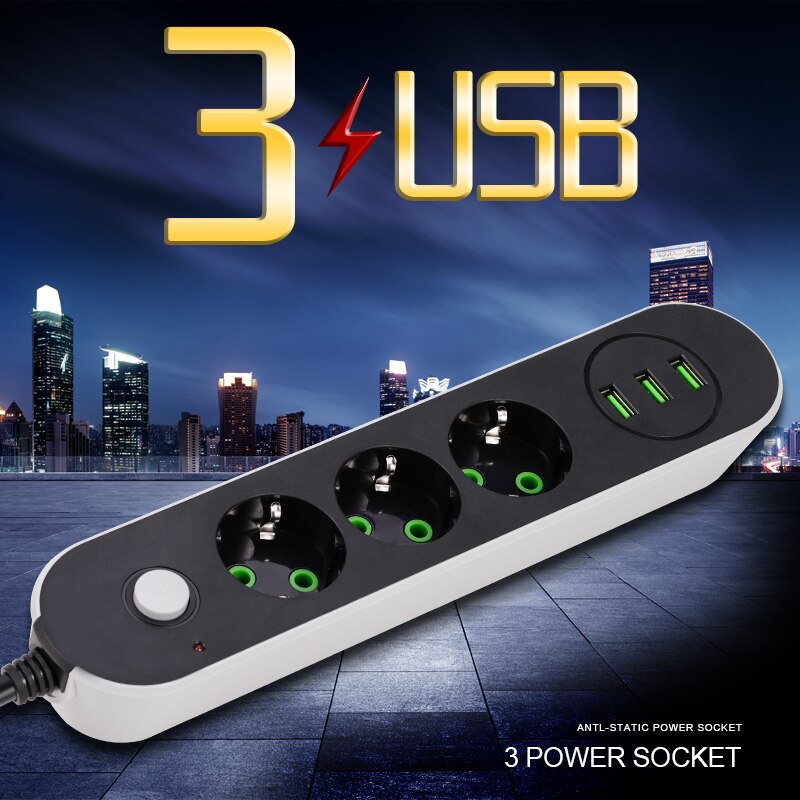 Cavo di prolunga Presa multipla Spina UE 3 Ricarica USB 2M 3M 5M Cavo di alimentazione Adattatore di ricarica da parete Adatto