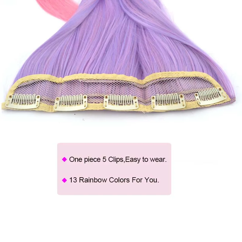 Zolin-reta extensão do cabelo sintético com clipe para cosplay, hairpieces com 5 clipes, cor ombre, halloween, colorido, 1 pc