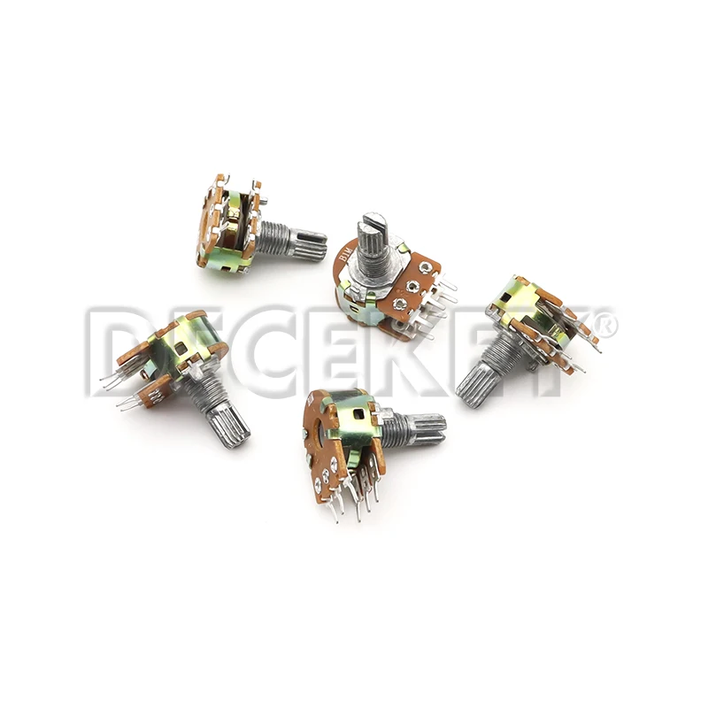 10 Uds WH148 potenciómetro 6 pines 15mm eje con tuercas y arandelas potenciómetros lineales B1K B2K B5K B10K B20K B50K B100K B500K B1M