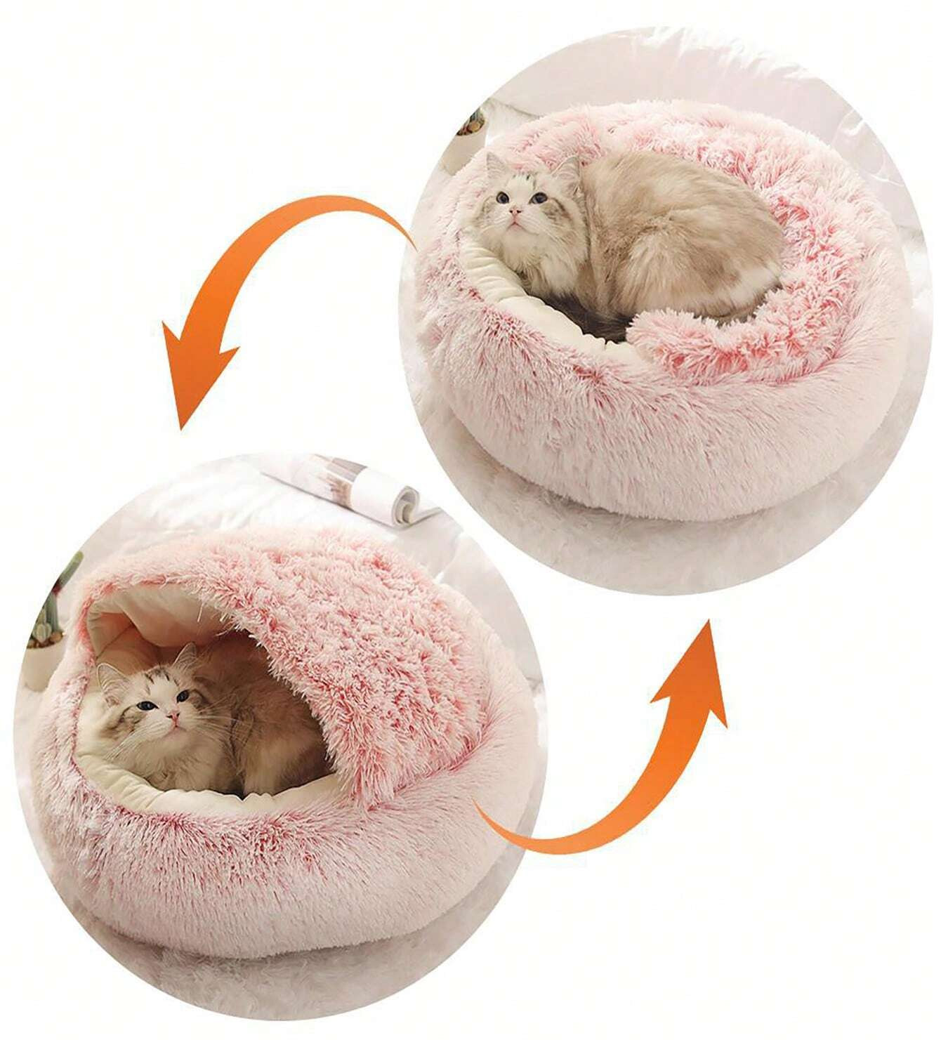 Letto per animali domestici con cappuccio in peluche Letto rotondo soffice e morbido per gatti Cuscino per animali domestici Caldo gatto Cane 2 in 1 Nido per dormire Grotta per cani di piccola taglia