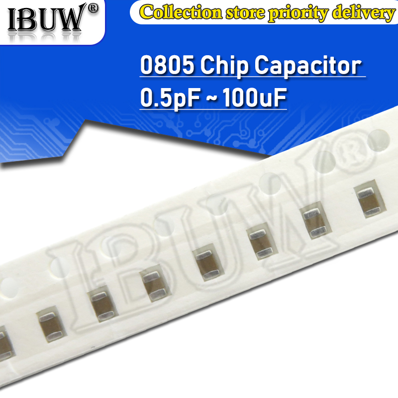 100pcs 0805 SMD Chip Multilayer Ceramic Capacitor 0.5pF - 47uF 10pF 22pF 100pF 1nF 10nF 100nF 0.1uF 1uF 2.2uF 4.7uF 10uF 22uF