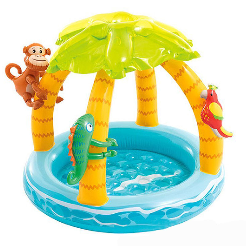 Aufblasbare Baby-Pool-Kinder schwimmbad der tropischen Insel Kokosnuss baum Design mit Sonnenschutz Baldachin 1-3y Spaß im Freien Wasserspiel