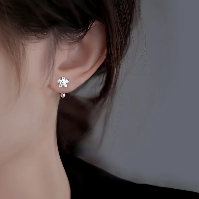 Real 925 เงินสเตอร์ลิงดอกไม้สกรูเจาะต่างหูเครื่องประดับ Fine หรูหรา Minimalist อุปกรณ์เสริม