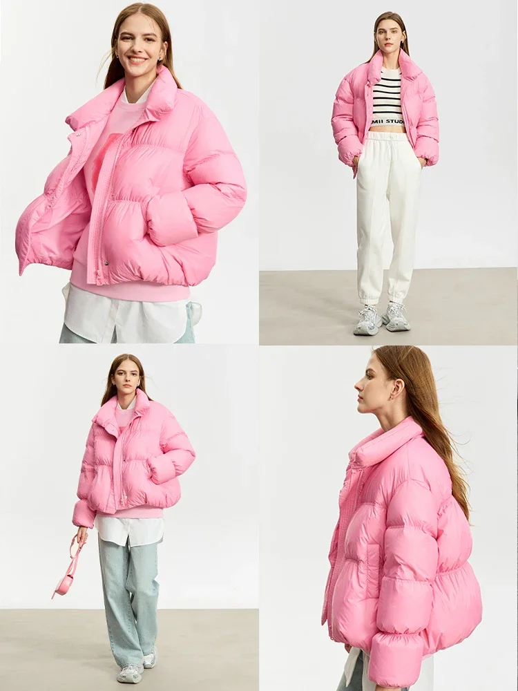 Amii minimalista jaqueta de inverno feminina com zíper botão quente casacos curtos 2025 inverno nova jaqueta feminina sólida 12344053