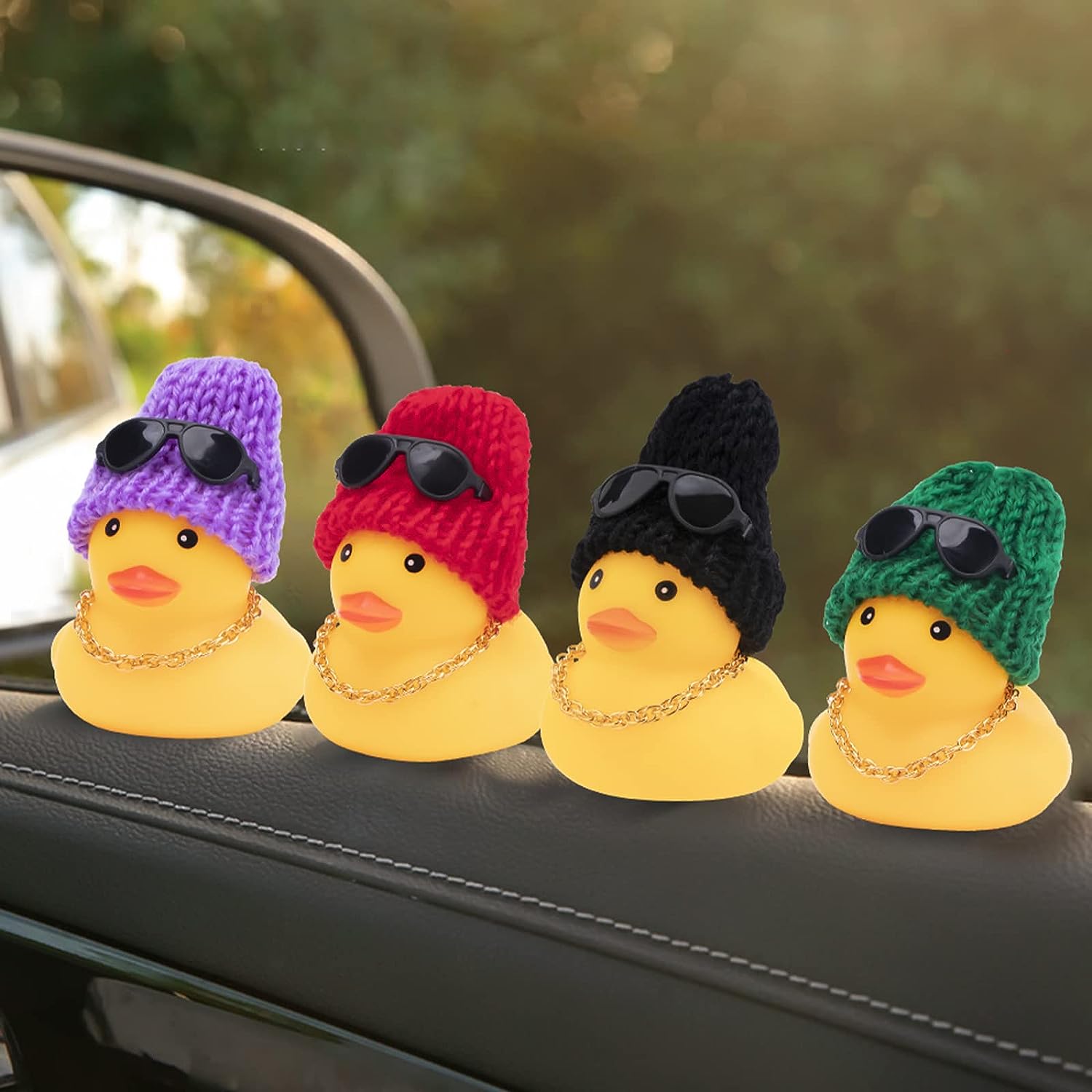 Pato de goma para coche, decoración de pato para salpicadero de coche, adorno para salpicadero de coche, accesorios de decoración con Mini gorra de soltero