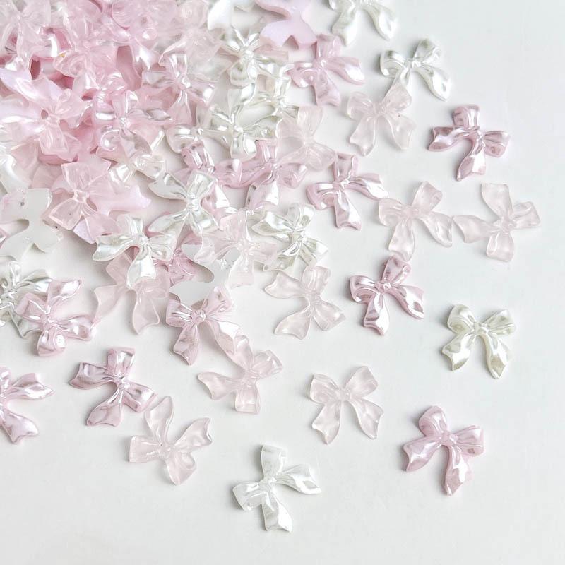 50pcs 3D Sweet Pearly Glossy Ribbon Bow Resin Nail Charms Ballerina Bow Tie Nail Art Decoration Nail Accessories Manicure DIY