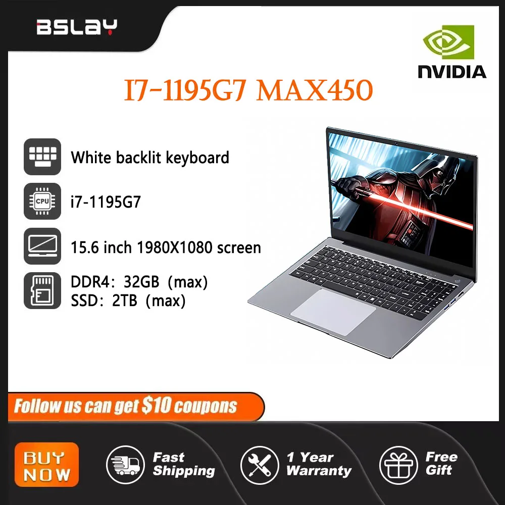 15.6-inch laptop NVIDIA i7 1195g7MAX450 DDr4 32GB RAM 2TB SSD laptop core Window11 Pro 1920 * 1080 screen portable gaming laptop