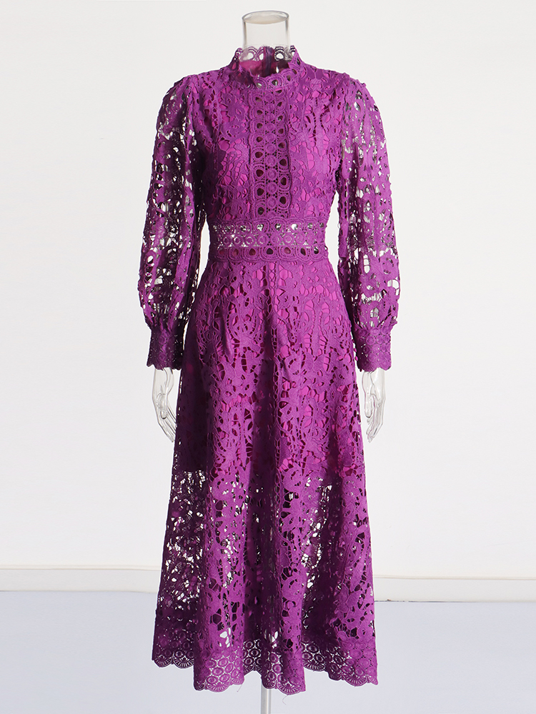 TWOTWINSTYLE Grün Kleid Für Frauen Stehen Kragen Langarm Hohe Taille Cut Heraus Feste Midi Kleider Weibliche Herbst Kleidung 2022 neue
