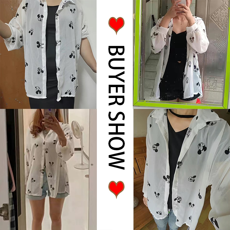 Blusa de Mickey Mouse para mujer, camisa de manga larga para mujer, camisas de playa, ropa de verano de dibujos animados Kawaii de Disney, Top informal para cubrir