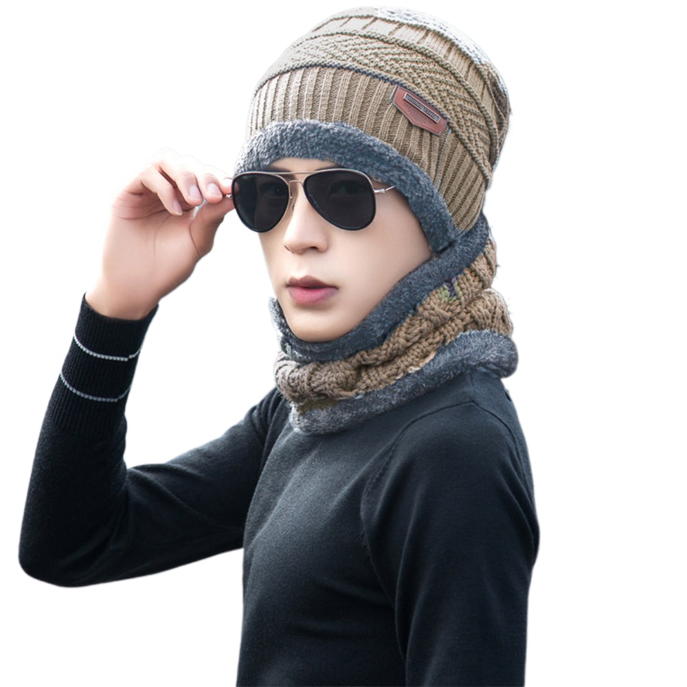3Pcs Winter Fleece Thicken Windproof Hat Gloves Scarf Set Plush Warm Wool Knit Beanies for Men And Women