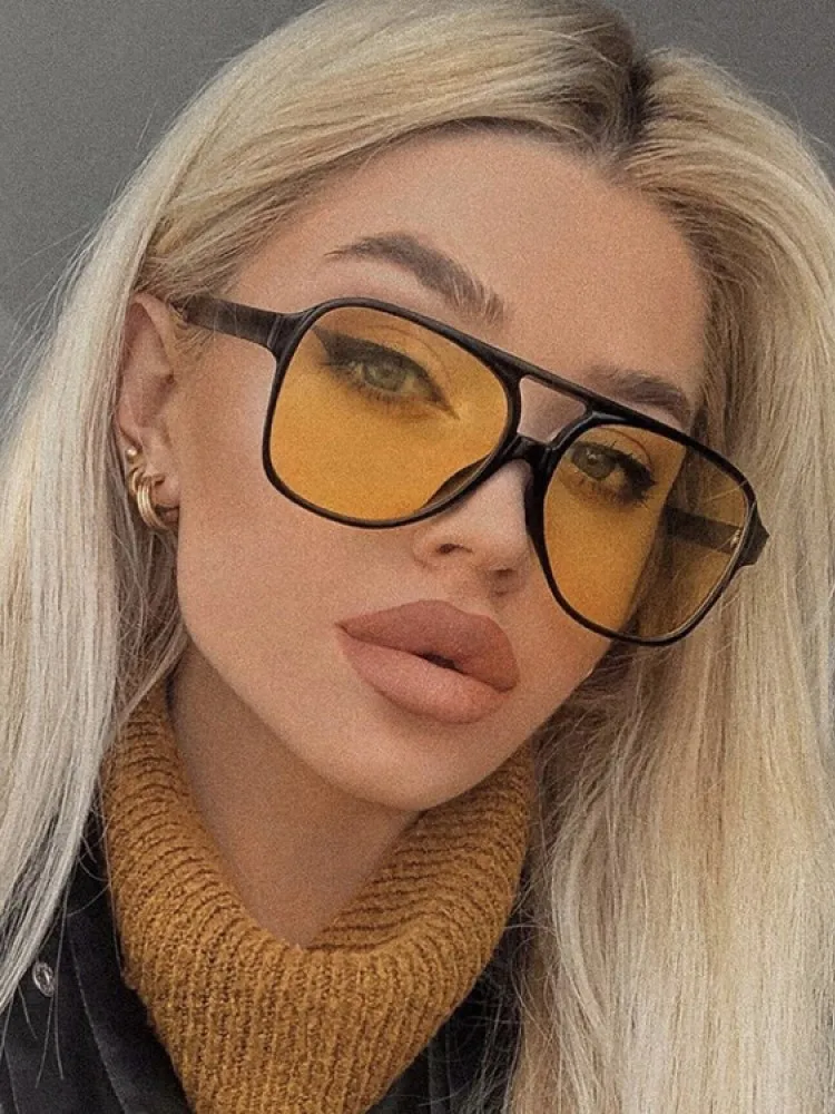 Gafas De Sol Vintage De gran tamaño para mujer, gafas De Sol con montura grande De marca Retro para mujer, gafas cuadradas De estilo Ins en negro y amarillo, gafas De Sol